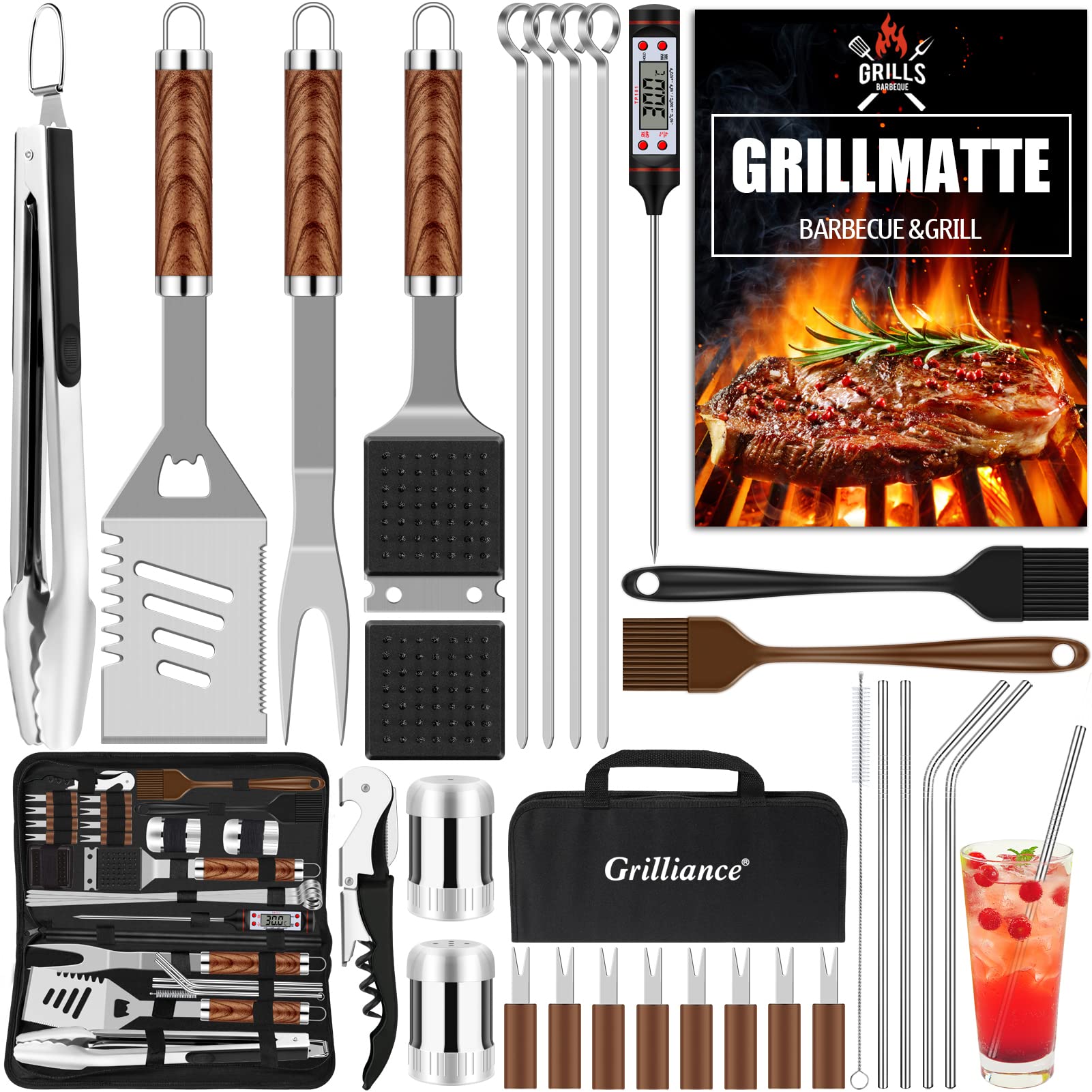 Grilliance BBQ Grillbesteck Set 30-teilig Edelstahl mit Tragetasche
