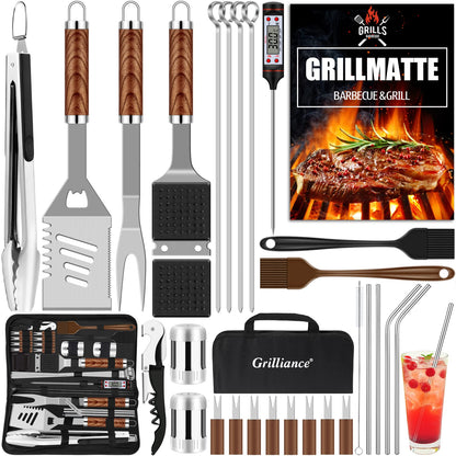 Grilliance BBQ Grillbesteck Set 30-teilig Edelstahl mit Tragetasche
