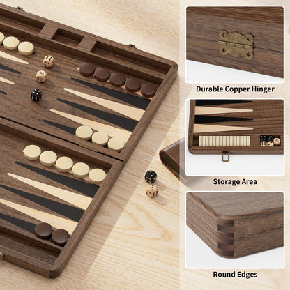 Puecrof Backgammon-Set aus Schwarznussbaumholz, Reisespiel