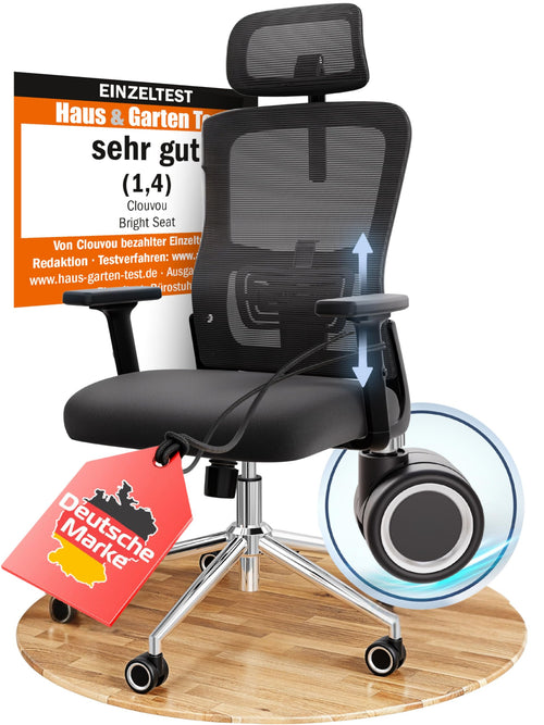 CLOUVOU BrightSeat ergonomischer Bürostuhl bis 150 kg mit Mesh-Bezug