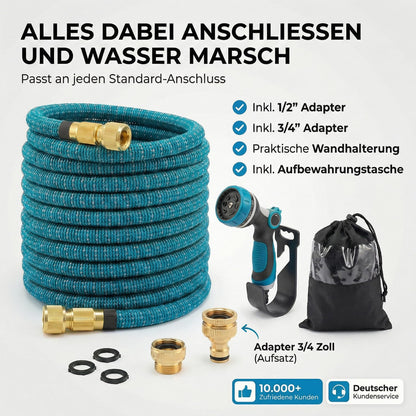 Xonic TIREX Flexibler Gartenschlauch 15 m mit 10 Strahlarten, Blau