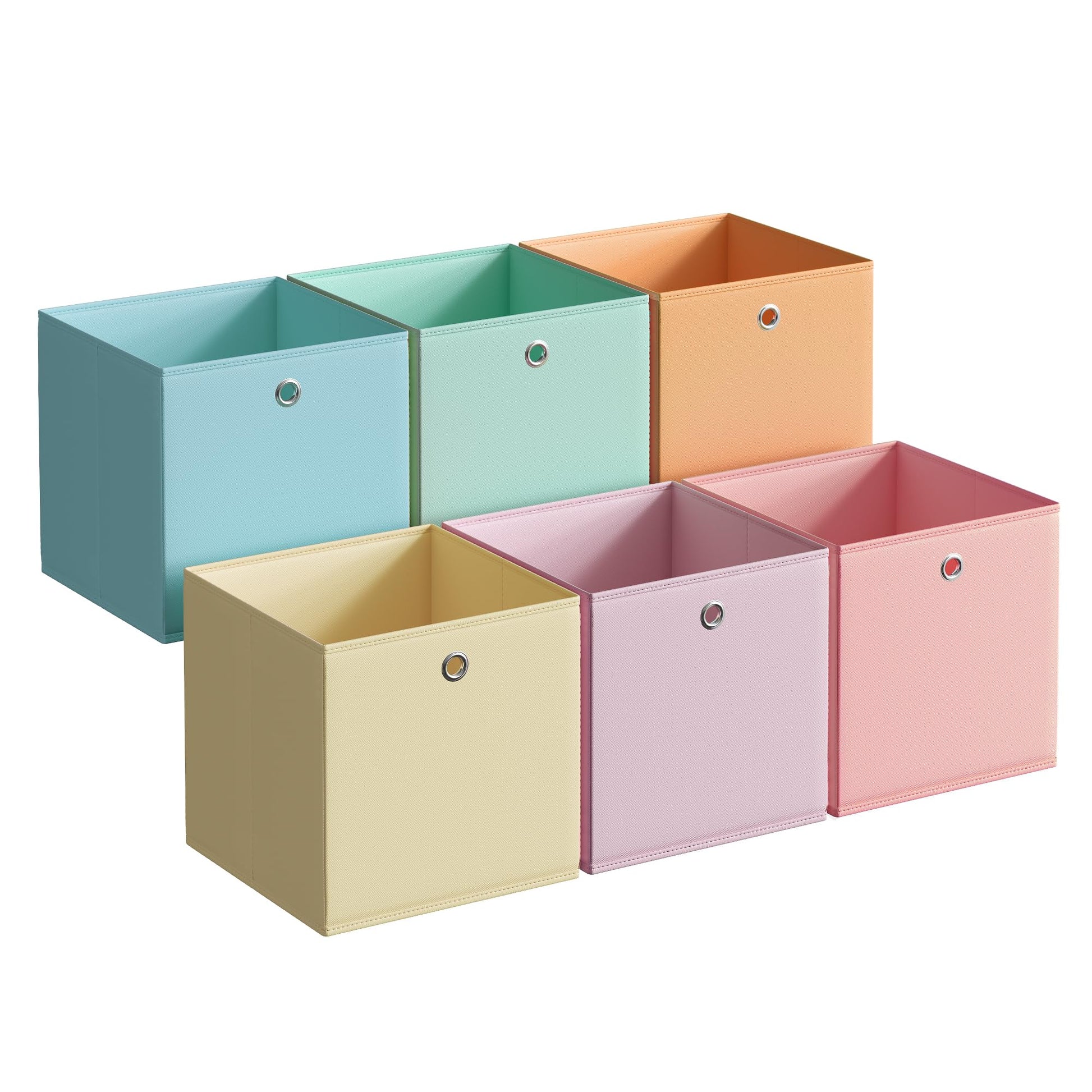 SONGMICS Aufbewahrungsbox 6er Set, faltbare Stoffbox 30x30x30 cm, bunt – mit Grifföffnung