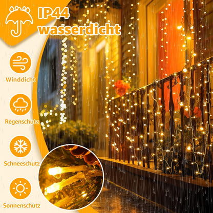 Ollny Lichterkette aussen 100 m 1000 LED warmweiss mit Fernbedienung
