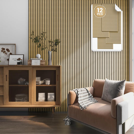 NEU.HOLZ Akustikpaneele Holz - Schalldämmung Wandpaneele in Holzoptik Eiche hell, Schallschutz Akustikplatten Wandverkleidung innen, Schallabsorber Paneele Wand & Decke, Holzpaneele Wand 8,64 m²