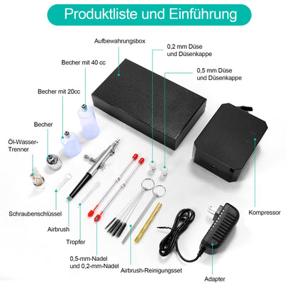 Powate 40 PSI Dual Action Airbrush Set mit Kompressor