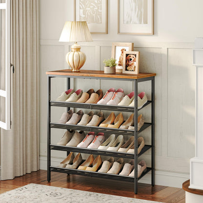 HOOBRO Schuhregal 5-stöckig EBF12XJ01 - Vintagebraun-Schwarz