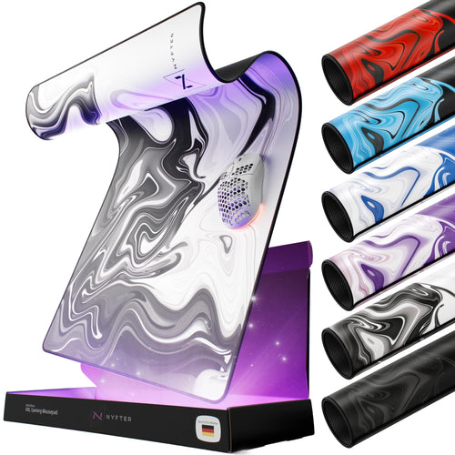 Nyfter Nyfpad XXL Gaming Mauspad 900x500 mm, Weiss-Schwarz, Liquid Design mit vernähten Kanten