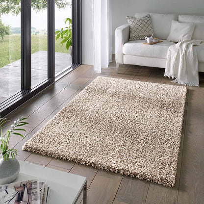 Taracarpet Venezia Shaggy Hochflor Teppich - Beige 160x230 cm. Rechteckiger, beiger Teppich zur Schalldämmung in Wohnräumen.