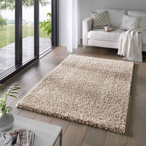Taracarpet Venezia Shaggy Hochflor Teppich - Beige 160x230 cm. Rechteckiger, beiger Teppich zur Schalldämmung in Wohnräumen.