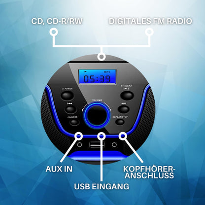 ecosa Tragbarer CD-Player Boombox mit UKW-Radio und USB, dunkelblau