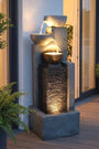 Arnusa Gartenbrunnen BK843 mit LED-Wasserfall, 109 cm, Steinoptik Grau aus Polyresin mit dreistufiger Kaskadenwand