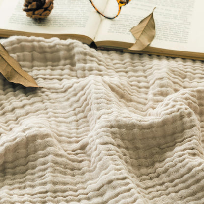 EMME Musselin-Decke Beige, 100% Baumwolle, 152 x 203 cm – leichter, vierlagig gewebter Überwurf