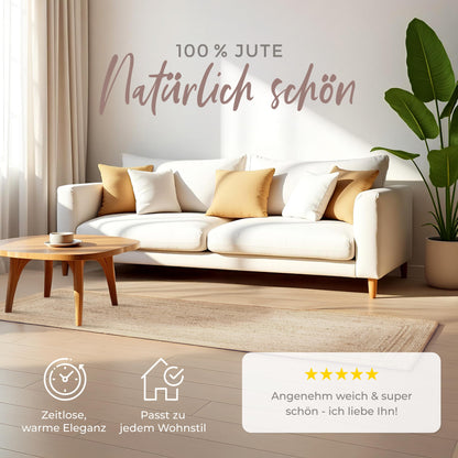 carpetfine Nele Juteteppich Läufer handgewebt - Taupe 70x200 cm