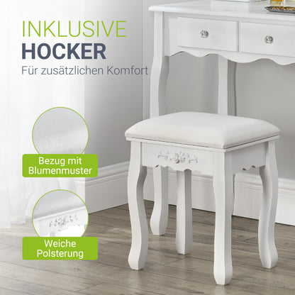 Juskys Schminktisch Julia mit Spiegel, Hocker, Schubladen – Weiss