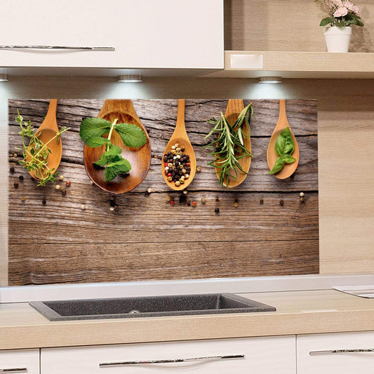 GRAZDesign Küchenrückwand Glas Kräuter – 80x50cm. Rechteckige Glasplatte mit Kräutermotiv als Spritzschutz für die Küche.