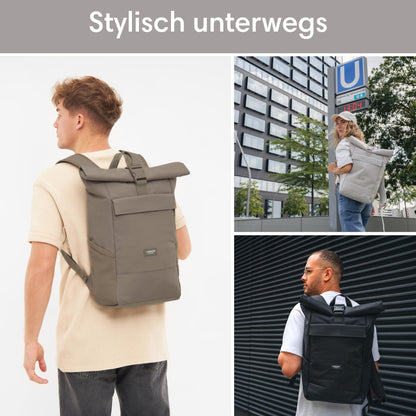 LARKSON No 4 Rolltop Rucksack mit Laptopfach, grau, 16 bis 20 Liter