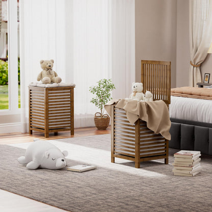 SMIBUY Grosser Wäschekorb Bambus mit Deckel - Nussbaum