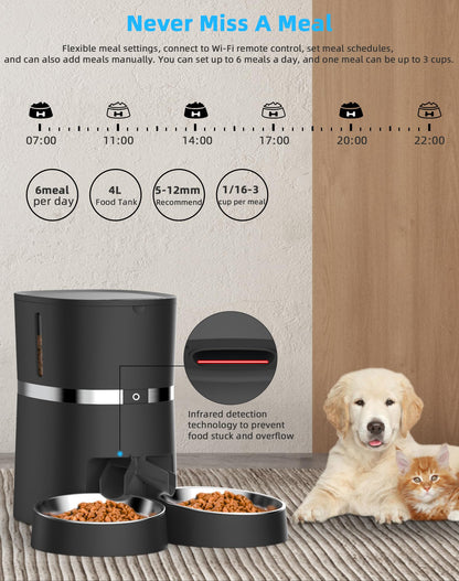 WellToBe Smart WiFi Futterautomat für Katzen & Hunde – Schwarz