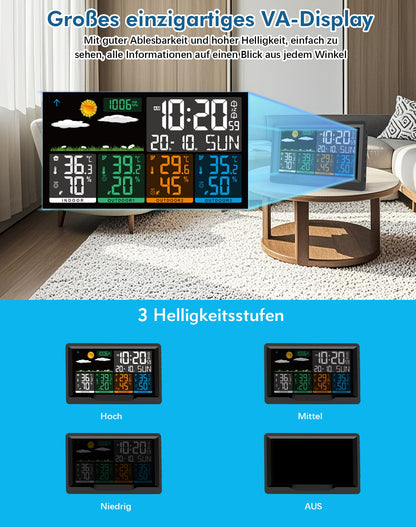 Qxmcov Wetterstation Funk – 3 Sensoren, Digital Thermo-Hygrometer