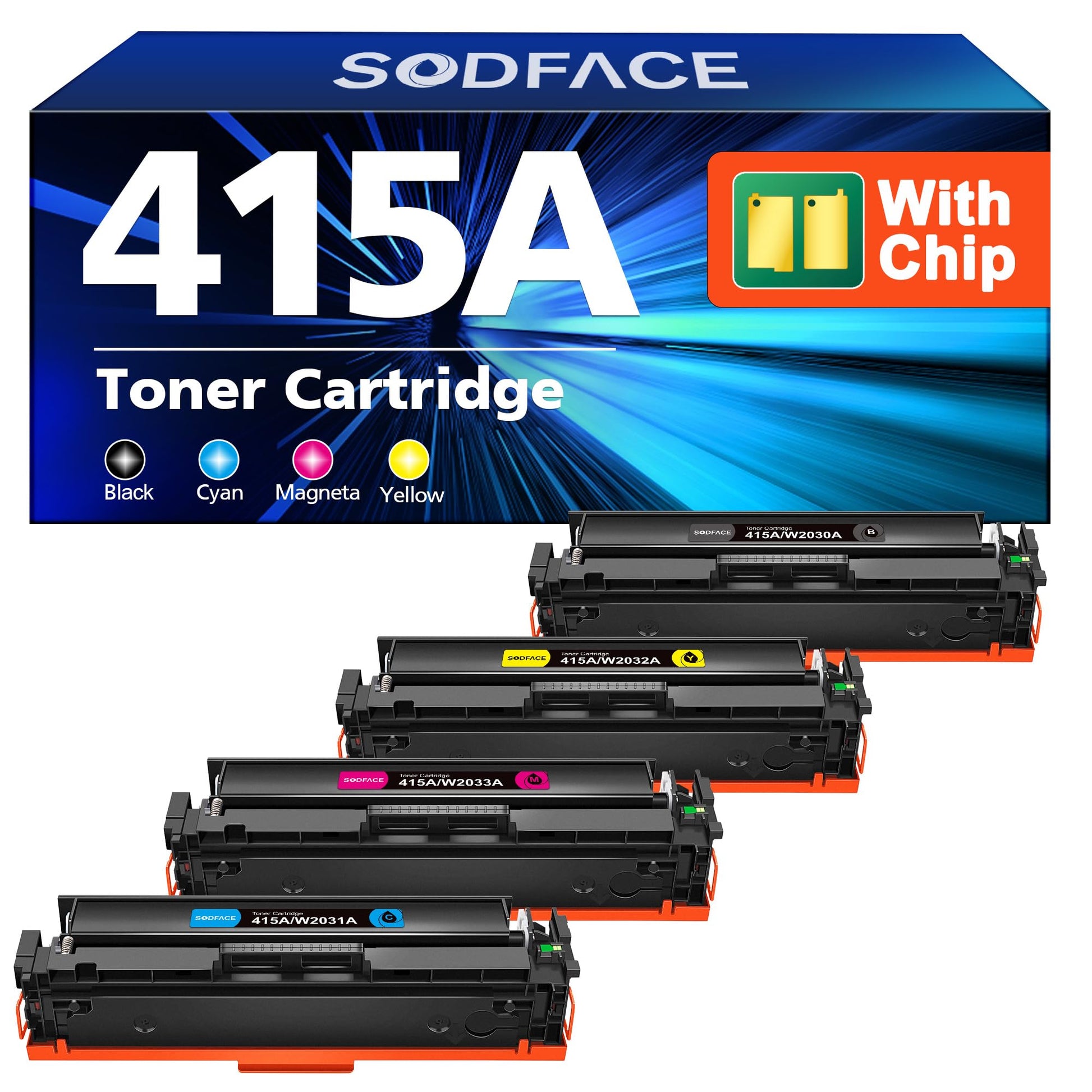 SODFACE 415A Toner 4er-Pack kompatibel für HP Color LaserJet Pro M479 vier Tonerkartuschen: Schwarz, Cyan, Gelb, Magenta