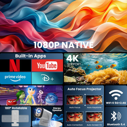 Mini Beamer 2025 Modell 1080P Native Tragbarer Projektor – Weiss