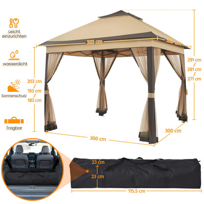 Yaheetech Faltpavillon 3,3x3,3 m wasserdicht mit Moskitonetz khaki