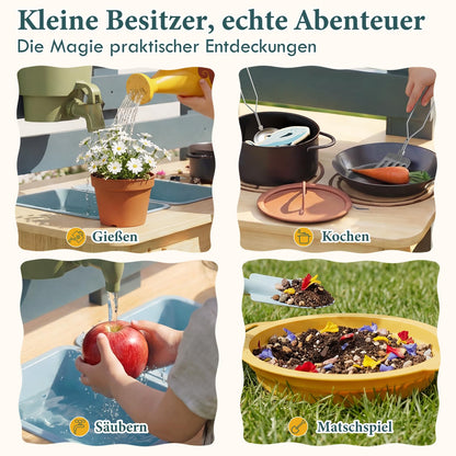 Lehoo Castle Matschküche Outdoor aus Holz, Spielküche mit Wasserhahn