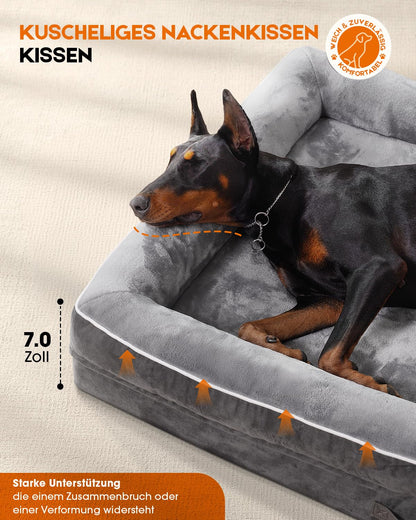 Upvilla Orthopädisches Hundebett für grosse Hunde, waschbar, grau