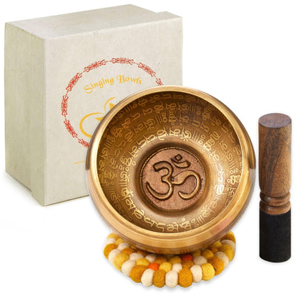 aumondo Tibetische Klangschale Set 15 cm, 800 g mit Klöppel und Kissen