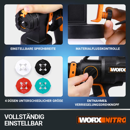 WORX WX020.9 Nitro Akku-Farbsprühsystem 20V - Ohne Akku