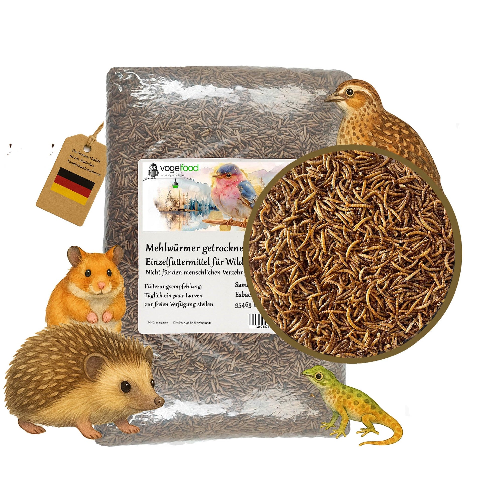 Samore Mehlwürmer getrocknet 5 kg, Futter für Vögel, Fische, Nager