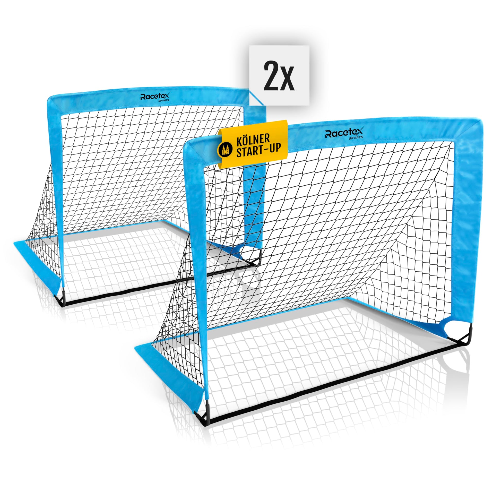 Racetex Fussballtor Set für Kinder, 2 Tore mit Tragetasche, hellblau, faltbar, mit verstärkten Glasfaserstangen