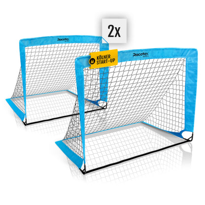 Racetex Fussballtor Set für Kinder, 2 Tore mit Tragetasche, hellblau, faltbar, mit verstärkten Glasfaserstangen