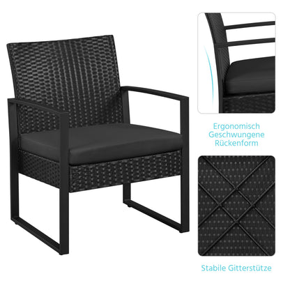 Yaheetech Balkonmöbel Set 3-teilig, Polyrattan Sitzgruppe Schwarz
