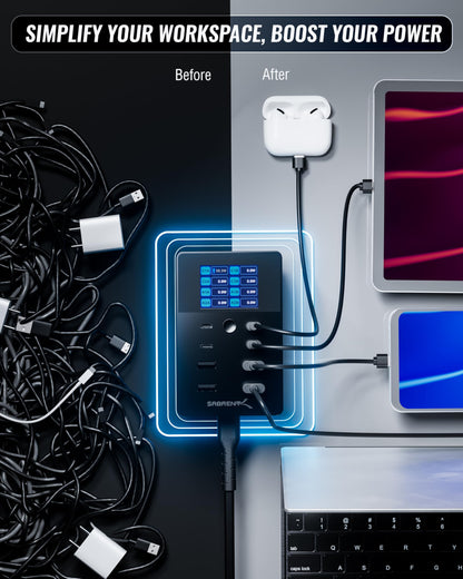 SABRENT USB Ladestation 252W 8-Port GaN PD 3.0 mit LCD-Display