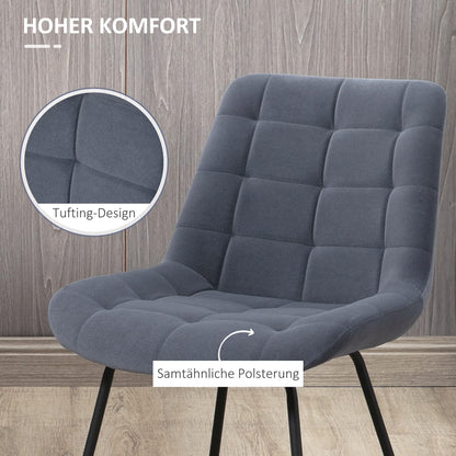 HOMCOM Esszimmerstuhl 2er Set Samt Grau Retro-Design