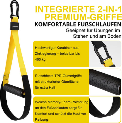 PEMEME Schlingentrainer Set für Ganzkörpertraining mit Türanker, Gelb