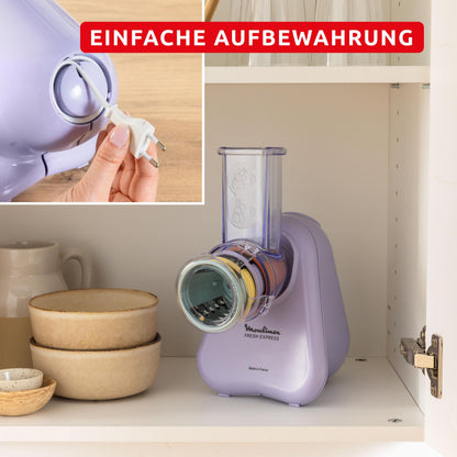 Moulinex Fresh Express DK8546E0 Elektrische Gemüsereibe 4-in-1 Lila