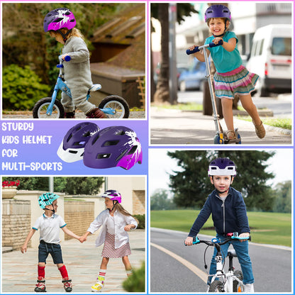 RaMokey Kinder Fahrradhelm mit LED-Rücklicht 50–56 cm Lila/Rose