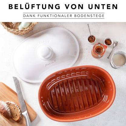 Römertopf Brottopf 6.5L weiss ovaler Brotbehälter Keramik