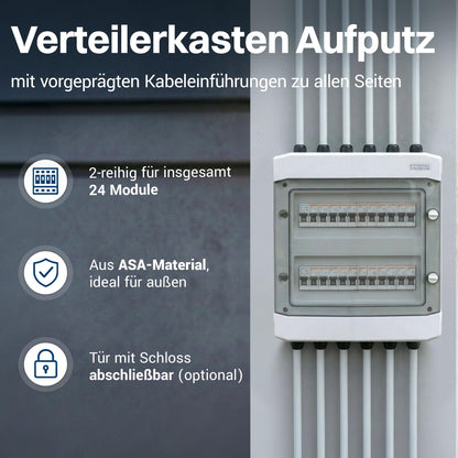 Intratec Feuchtraum-Verteilerkasten Aufputz 2-reihig, IP65, 24 Module