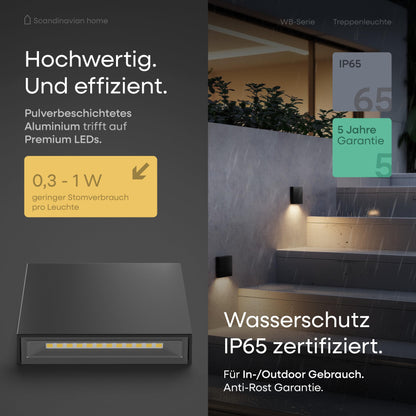 Scandinavian home LED Treppenbeleuchtung Set 6 Stk. Warmweiss Aussen/Innen