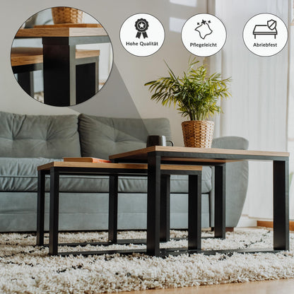 LEHMANN Couchtisch Set 2er – Wohnzimmertisch Holz Schwarz