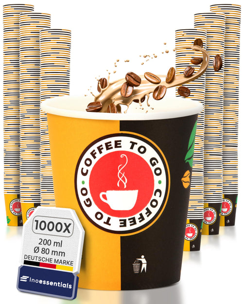 Inoverse Pappbecher 200 ml, Einweg Coffee-to-Go-Becher, 1000 Stück aus Pappe mit gerolltem Rand