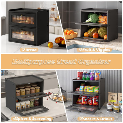 Alpeir Brotkasten Holz 2 Etagen – Acryl-Sichtfenster Schwarz