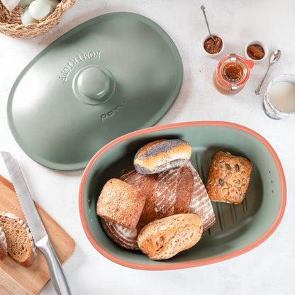 Römertopf Brottopf oval MAXI Keramik – 6,5 Liter Grün