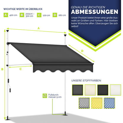 tillvex Klemmmarkise mit Handkurbel, Balkonmarkise Grau 400 cm