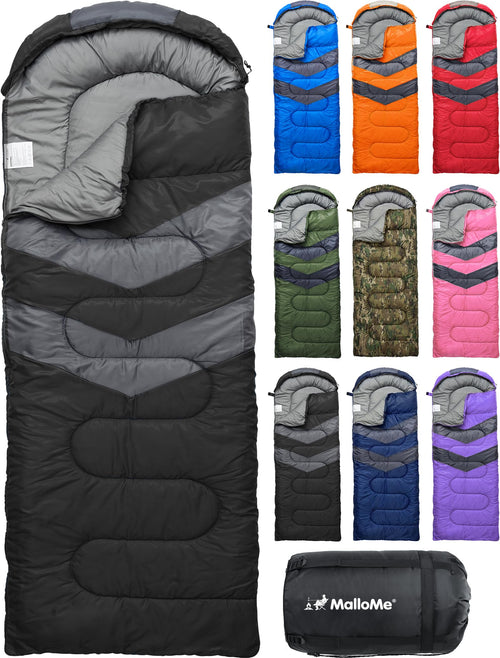 MalloMe Schlafsack Deckenschlafsack für Erwachsene und Kinder, schwarz, mit Kompressionssack