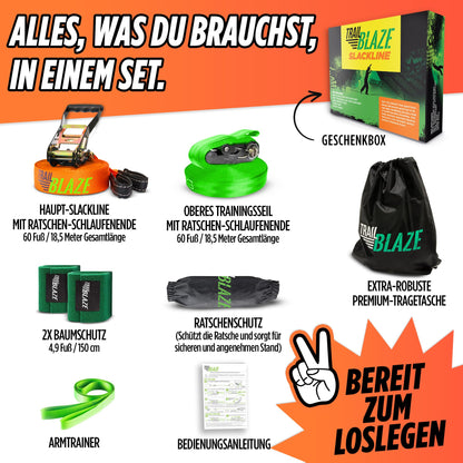 ActiveLine Slackline Anfänger-Komplettset – mit Baumschutz & Tasche