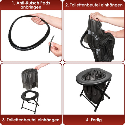 Weidebach Campingtoilette faltbar, mobile Klapptoilette mit 22 Beuteln